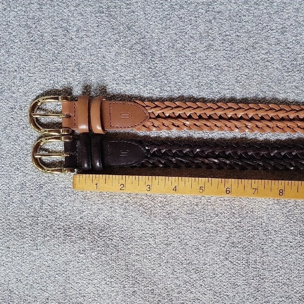 L.C.I Vintage Braided 1999 Leather Belt Set - Chocolate Brown and Brown Size S